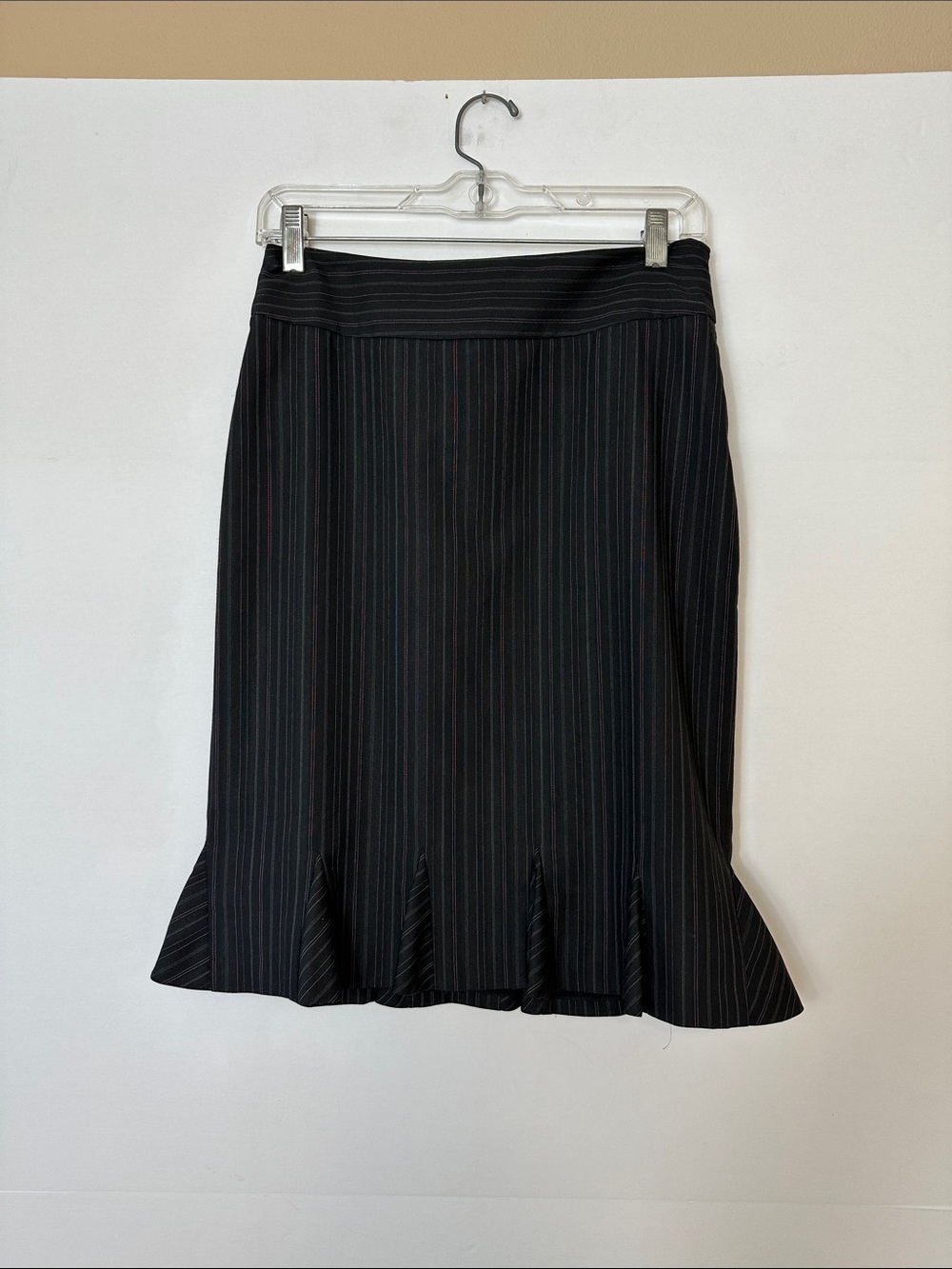 Classiques Entier Black Pinstripe Pencil Skirt with Flared Hem